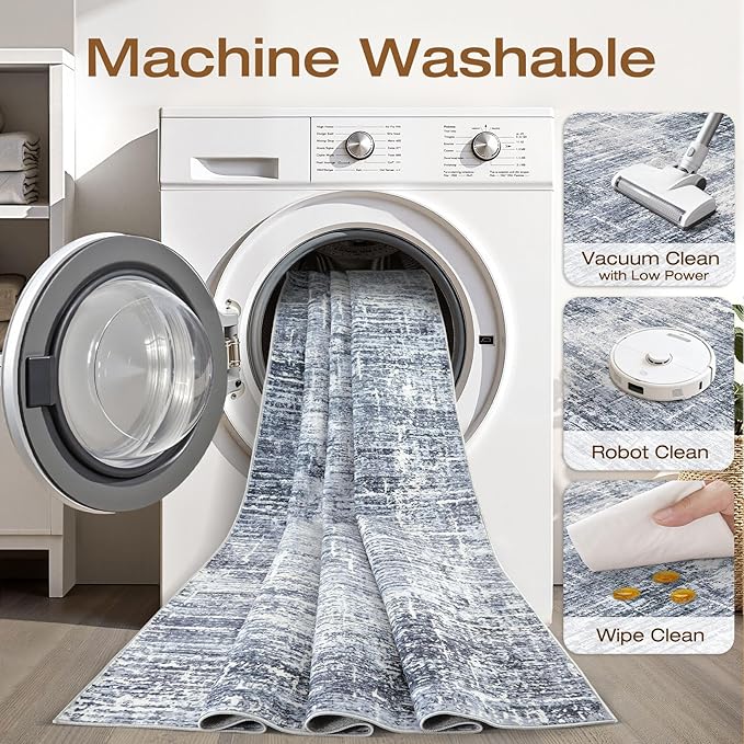 9x12 Area Rug Living Room: Washable Large Neutral Navy Rug Abstract Soft Modern Stain Resistant Indoor Floor Non-Slip Carpet for Bedroom Nursery Kids Office Playroom Dining Room Under Table Home