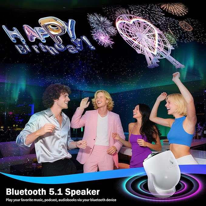 Rossetta Galaxy Projector Star Projector, 3D Projector for Bedroom with 60 Scene Modes, Bluetooth Speaker & Remote Control, Planetarium Projector for Living Room, Home Decor, Gifts for Kids, Adult