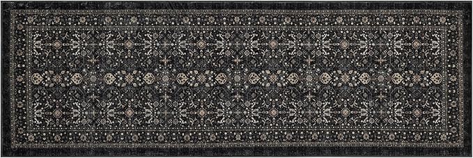 Ruaruarug Area Rug Non Slip Machine Washable Ultra Soft Living Room/Bedroom/Kitchen/Outdoor/Classroom Black Grey, 2'×6'