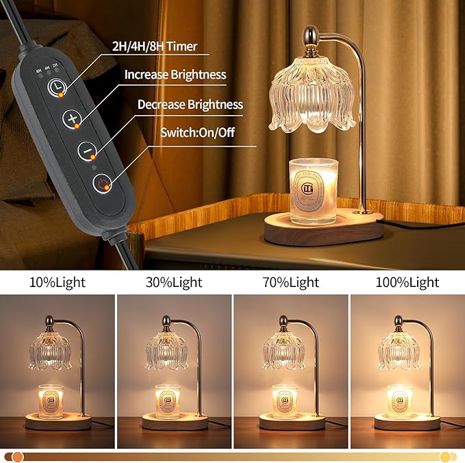 MEIXISUE Candle Warmer Lamp with Timer and Dimmer,Electric Gold Light Gifts for Women Melt Wax Warmer Lamp with 2 Bulbs for Candle Jars House Warming New Home Decor Bedroom
