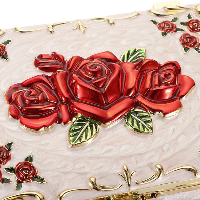 Hipiwe Metal Decorative Jewelry Box Vintage Treasure Chest Case Ornate Trinket Organizer Earrings Necklace Bracelet Storage Box Ring Holder Keepsake Box for Women