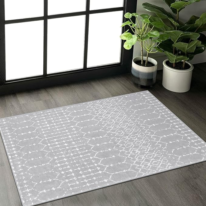 Lahome Moroccan Rugs for Entryway 2x3 Small Non-Slip Kitchen Rug Throw Lightweight Area Rugs for Bedroom Gray Vintage Print Distressed Bath Mat Floor Indoor Doormat Carpet for Laundry Living Room