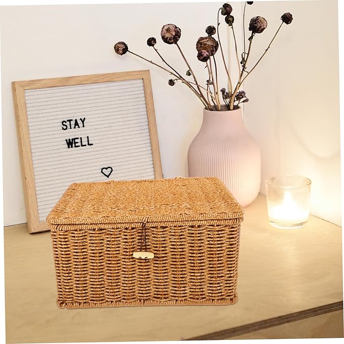 MAGICLULU Baskets for Organizing Woven Storage Bin Desktop Makeup Organizer Imitation Rattan Box