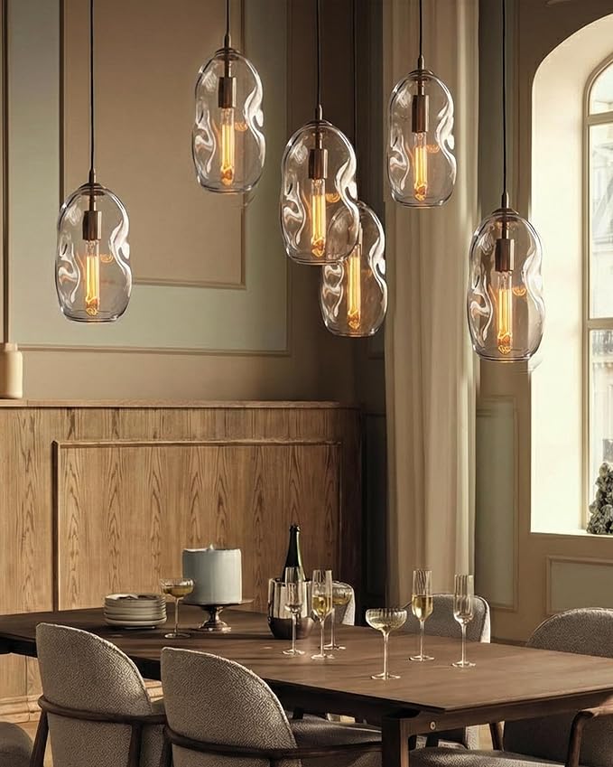 CASAMOTION Large Pendant Lights Modern Kitchen Island Lighting Blown Art Glass Gold and Clear Hanging Light for Dining Table Foyer Bedroom Entryway Hallway Lamp 12" Inch 1 Pack