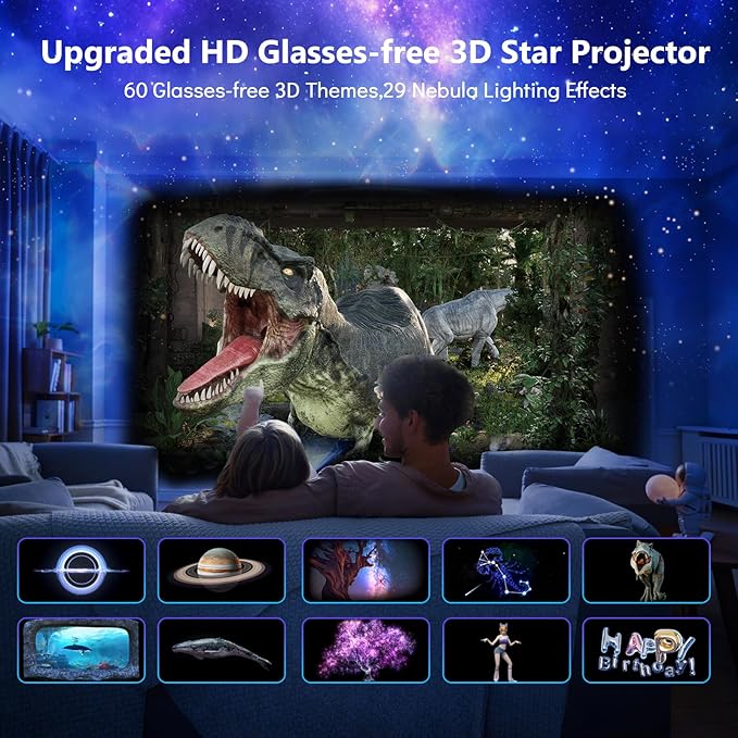 Rossetta Galaxy Projector Star Projector, 3D Projector for Bedroom with 60 Scene Modes, Bluetooth Speaker & Remote Control, Planetarium Projector for Living Room, Home Decor, Gifts for Kids, Adult