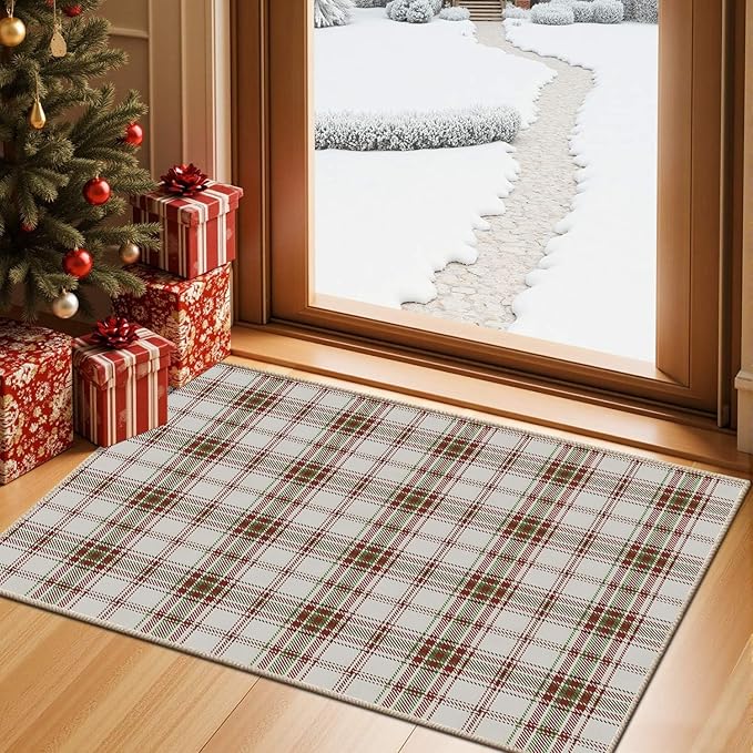 Rugxara Christmas Rug for Entryway Bathroom, 2x3 Kitchen Rug Washable Christmas Tree Santa Claus Door Mat Holiday Carpet for Indoor Entrance, Entry, Front Door and Bedroom(Red 2x3