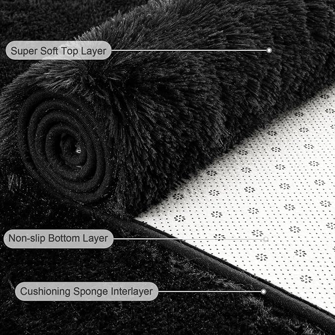 Large Area Rug for Living Room, 7x10 Soft Fluffy Shaggy Rug, Machine Washable Non-Slip Plush Fuzzy Indoor Carpet, Aesthetic Home Decor for Bedroom, Kids Room, Nursery, Dorm, Black