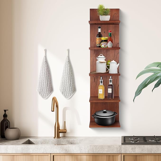 5 Tier Wall Shelf Unit,Vertical Column Shelf Floating Storage Home Decor Organizer,Display Floating Shelf for Bedroom, Living Room,Vanity -2 Pcs(Walnut)