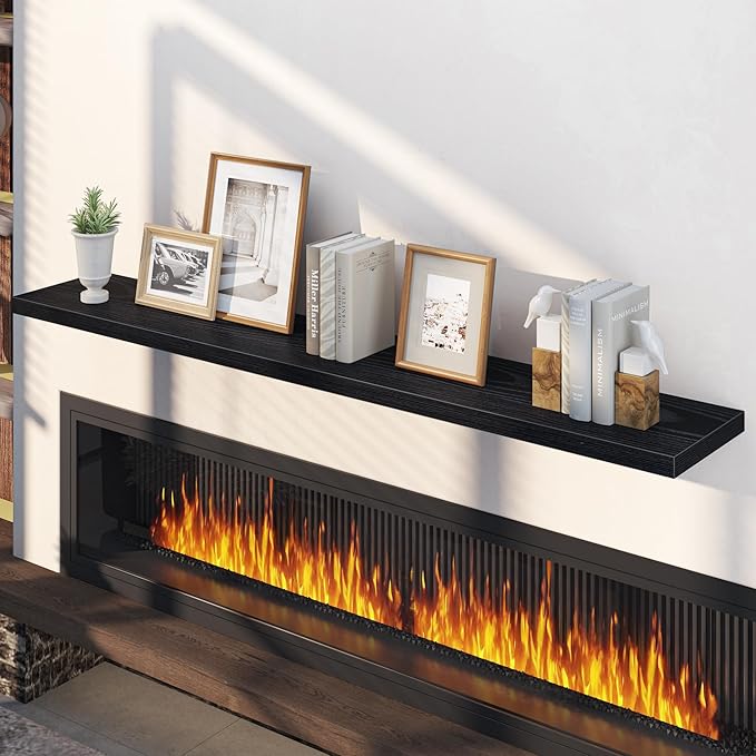 12 Inch Deep Floating Shelves, 60W x 12D Floating Shelf for Books, Rustic Wood Deep Wall Shelves for Home Storage & Display, 1.5" Thicked Shelves for Kitchen, Living Room, Bedroom, Black, 2 Pack