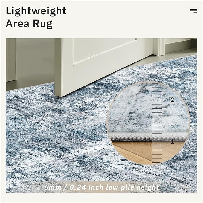 Soalmost Runner Rug 2'x10' Abstract Washable Non-Slip Runner Rugs for Kitchen Bathroom Laundry Room Blue Vintage Floor Carpet Runners for Hallway Entryway