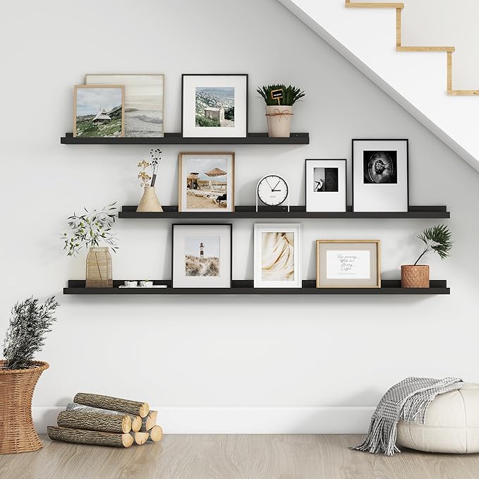 FLYJOE Floating Picture Ledge Shelves for Wall Set of 4, 56 Inch Wall Shelves with Lip Long Large Nursery Book Shelf for Toys Storage Kids Bookshelf Wall Mounted Living Room Bedroom Decor Frames