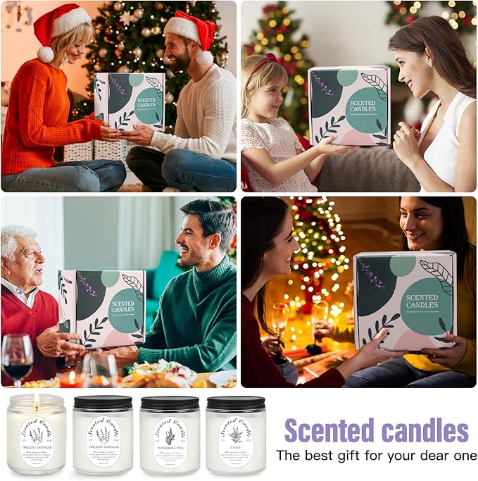 Scented Candle Gift Set, 4 Pack Soy Wax Scented Candles for Home – Lavender, Sage & Ponderosa Pine – Aromatherapy Candles for Relaxation, Stress Relief & Gifts for Women