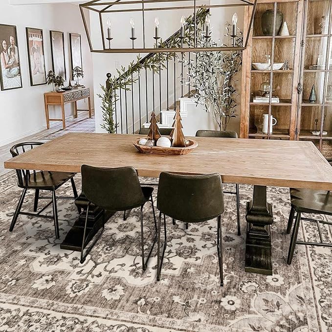 TOPRUUG Washable Oriental Area Rug - 8x10 Rugs for Living Room Soft Carpet for Bedroom Waterproof Floral Distressed Indoor Stain Resistant Non-Shedding Floor Carpets (Beige, 8x10)