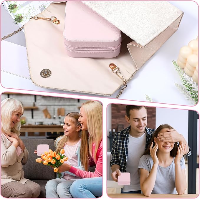 12pcs Mini Travel Jewelry Case,Bridesmaids Proposal Small Jewelry Box Mini Jewelry Organizer,Small PU Leather Portable Storage Box for Rings,Earrings,Necklaces,Bracelets(cherry blossom pink)