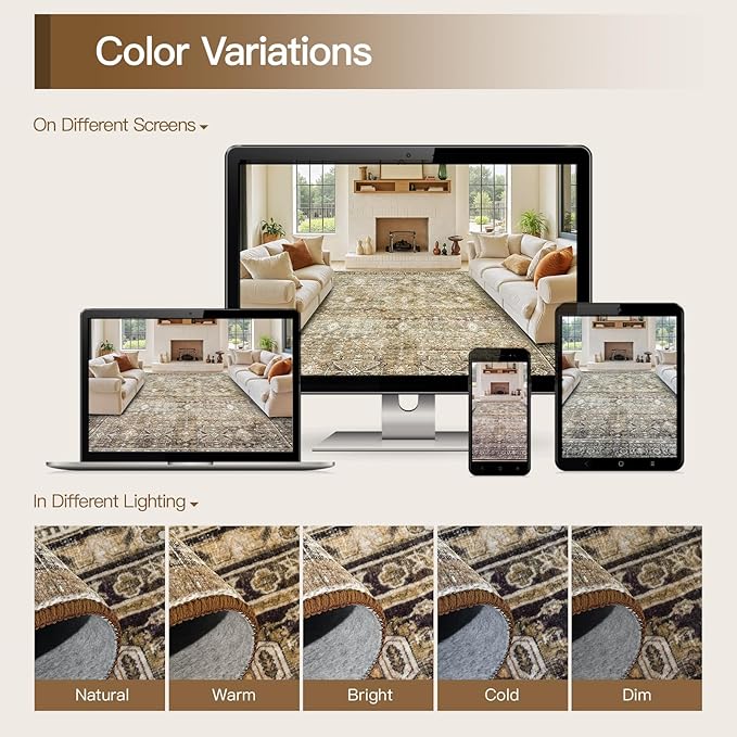 Lofus 6x9 Area Rug for Living Room,Brown Washable Area Rugs with Non-Slip Backing,Soft Boho Carpets for Bedroom Dining Room Home Office Indoor Nursery