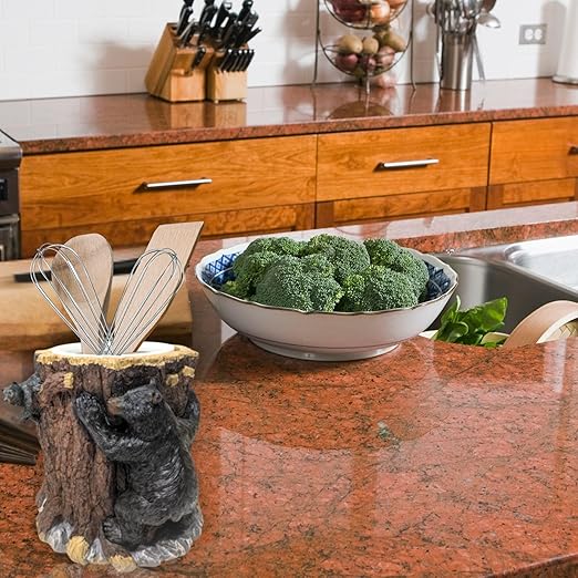 BestGiftEver Small Decorative Vanity Top Wastebasket with Bear Climbing Tree Design | Small Trash Bin for Stylish Touches in Home, Office, or Bathroom - Ideal for Forest and Wildlife Nature Lovers