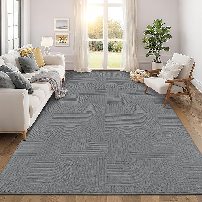 Pauwer 9x12 Washable Area Rugs for Living Room Modern Grey Solid Color Soft Fluffy Rugs for Bedroom Non Slip Boho Accent Indoor Mat Floor Carpet Cover for Kids Room Dining Room Kitchen Office