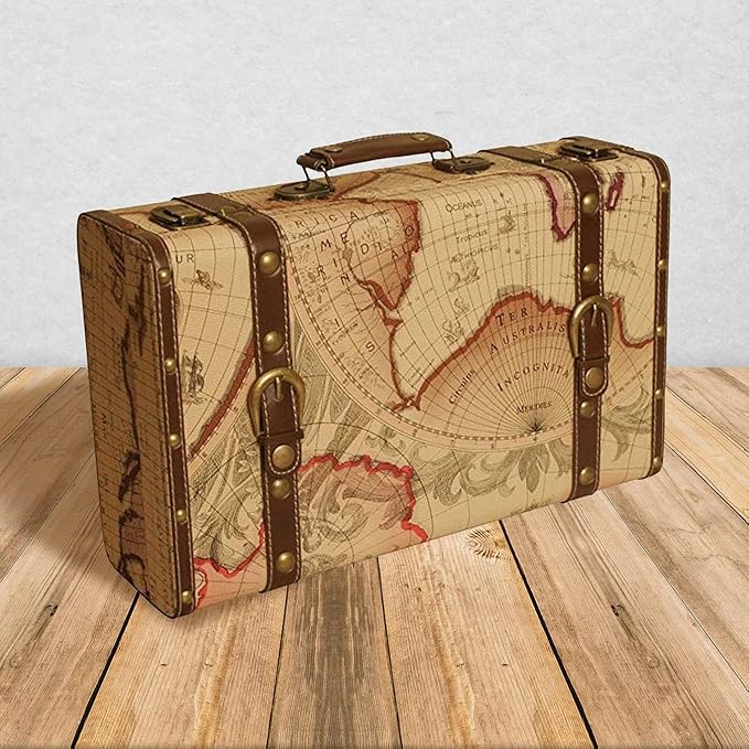 wald imports - Paperboard Suitcase -Decorative Storage Boxes - Suitcase for Decoration, Storage, and More (Faux Leather Map 1)