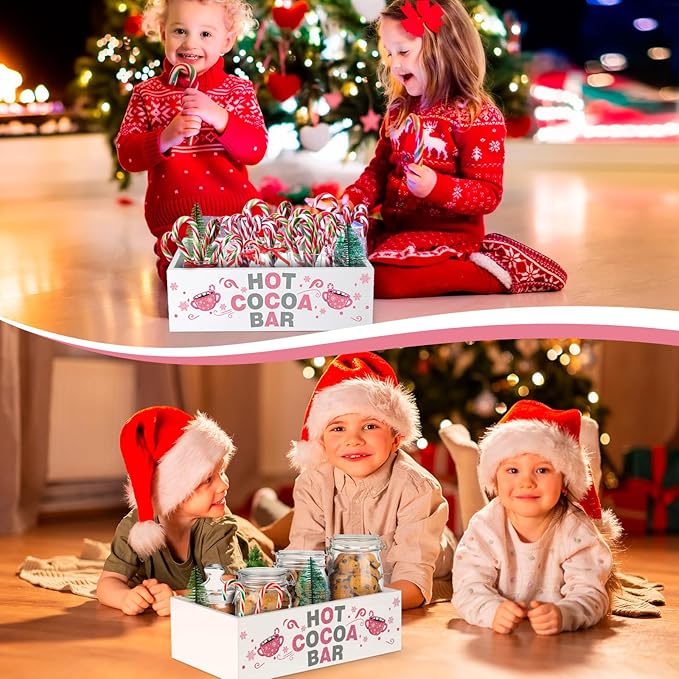 YLOLUL Hot Cocoa Bar Wood Storage Box Christmas Storage Bins Hot Chocolate Bar Supplies Organize 3D Open Holder Box Wooden Organizer Bins Tabletop Organizer for Xmas Gift Party Home Kitchen Office