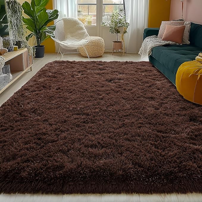 Ultra Soft Rugs for Living Room Bedroom, 5x7 Area Rugs for Living Room, Modern Shaggy Carpets Fuzzy Rug for Boys Girls Dorm Nursery Home Decor Aesthetic, Upgrade Non-Slip Durable, Brown