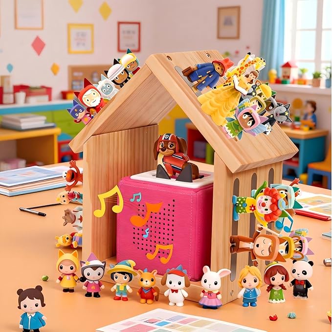 for Tonies Shelf Magnetic Wall-Mount/Desktop House-Shaped Floating Storage Shelf, Wooden Display Organizer for Tonies Storage, Figure Organizer Rack for 12-40 Figurines Collection