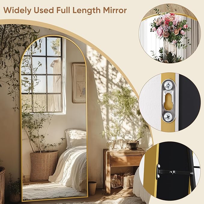 Full Length Mirror, 59"x19" Oversized Arched Mirror Large Standing Mirrors, Tall Mirrors Body Floor Mirror for Bedroom Living Room Aluminum Frame, Gold
