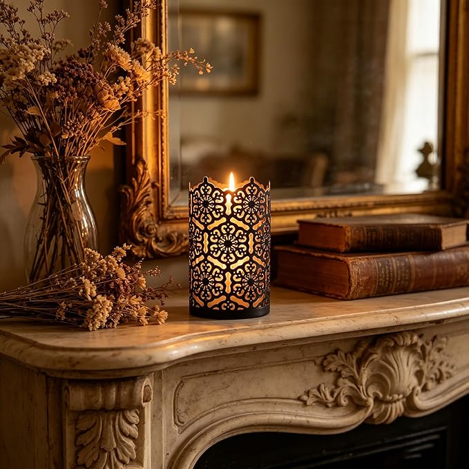 Hosley's Set of 2 Flower 7" High Cut Bronze Candle Holder & Lantern. Ideal for Use with Hosley Highly Scented Candles, Jar Candles. Can be Used as a Decorative Centerpiece in Your Living/Dining Room