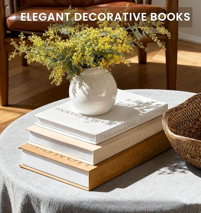 Aesthetic Decorative Books - Coffee Table Books Decor - Faux Decor Book Storage Box for Decoration - Set of 3 Linen Fake Book for Home Table Decor - Bedside Tables Decors - Home Room Bookshelf Decors