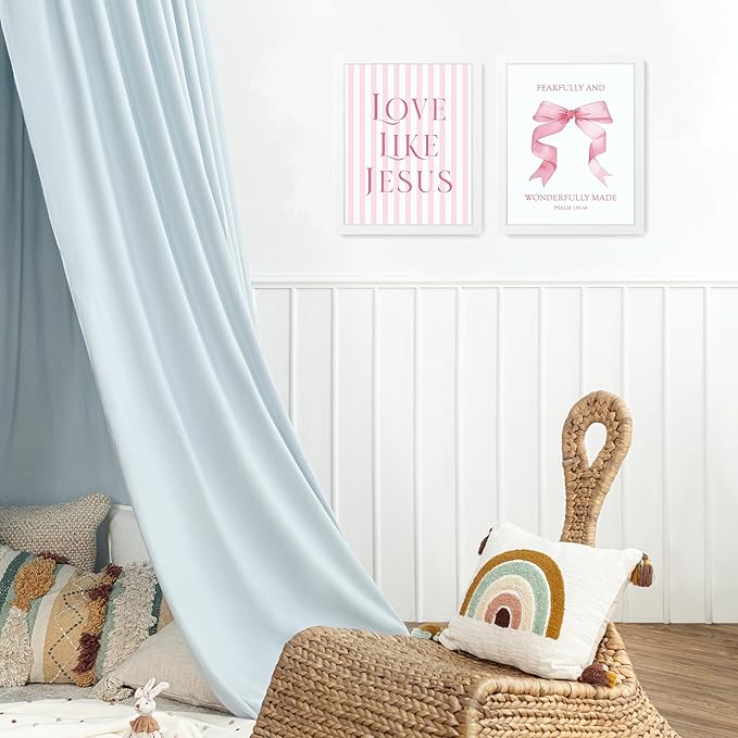 LARTSFRO Coquette Pink Bow Jesus Wall Art Decor Posters, Pink Bow Room Bedroom Bathroom Dorm Wall Art Decor Aesthetic for College Teen Girls Gifts, Inspirational Bible Verses Bow Wall Decor, 10x8 Inch Set of 4 Pcs Bow Pictures (WHITE FRAMED)