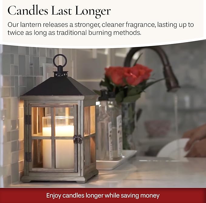 Candle Warmers Etc. White Wooden Farmhouse Lantern – for Top-Down Warming & Flame-Free Fragrance