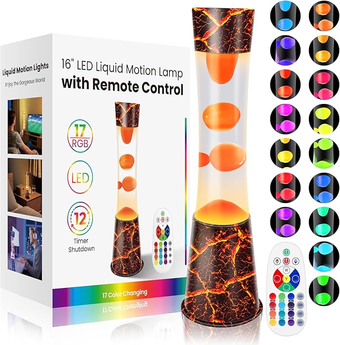 15.5-Inch Color Changing LED Lamp,Smart Timer Remote-Controlled Volcano Large Liquid Motion Lamp,Dynamic Shadow Ambiance Night Light & Christmas Gifts