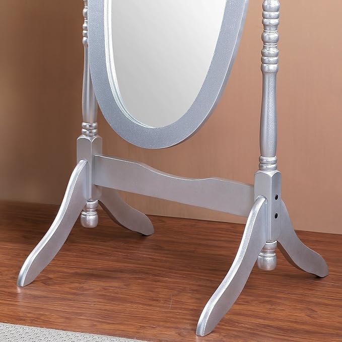 Roundhill Furniture Queen Anna Style Floor Cheval Mirror, Silver