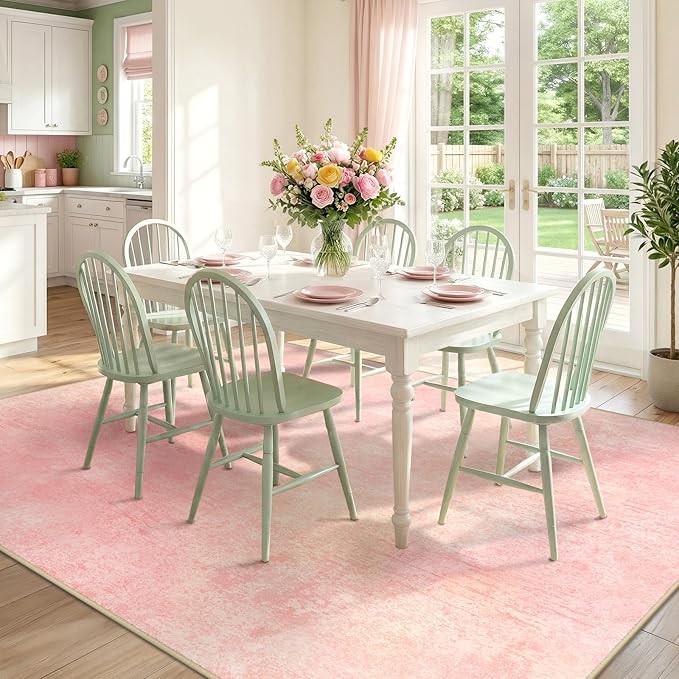 RELEANY Washable Area Rugs 6'x9' Non-Slip Modern Abstract Soft for Living Room Entryway Bedroom Nursery, Print Pattern, Light Pink