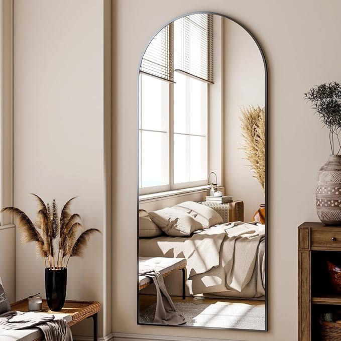XRAMFY 24x68 Arched Full Length Mirror Floor Mirrors with Aluminum Alloy Frame Free-Standing Wall Mounted Floor Mirrors or Large Dressing Mirror, Black Mirror Full Length