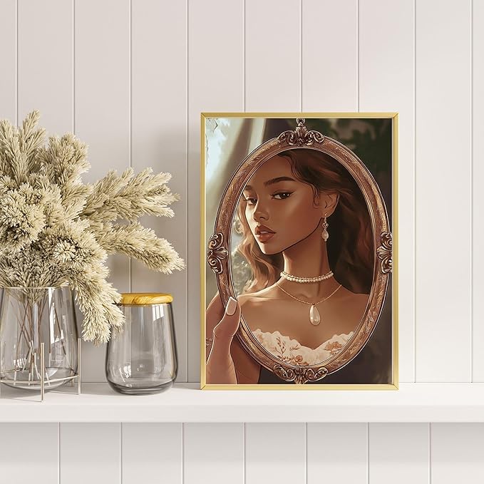 Eastern Print 6 Pieces African American Wall Art, Cute Black Princess Room Decor For Girls Bedroom, Black Girl Posters For Room Aesthetic, Black Women Poster For Room Aesthetic, Unframed 8x10 Inches