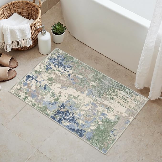 GENIMO 2X3 Washable Modern Doormat, Non-Slip Low Pile Chenille Area Rug, Small Entry Mat for Entrance Hallway Kitchen Bathroom, Sage Mist