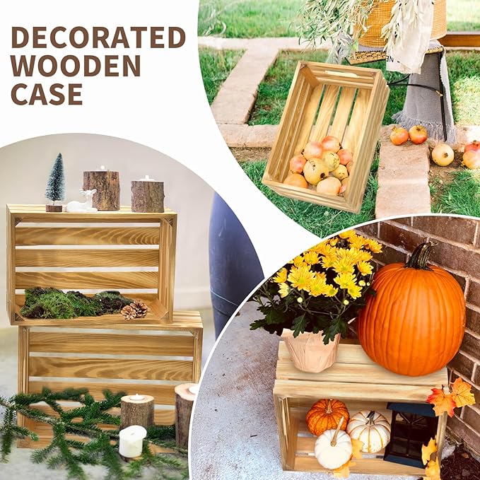 Extra Large 6 Pcs Decorative Wood Crates for Display, Farmhouse Wooden Basket for Storage Container and Decorations, Rustic Nesting Crates Decor Boxes with Handle