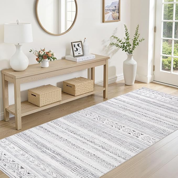 cotiled Hallway 3x12 Runner Rugs: Washable Boho Rugs with Non Slip Backing Large Soft Indoor Stain Resistant Carpet for Living Room Bedroom Farmhouse Dining Room Lightweight Home Decor Dark Grey