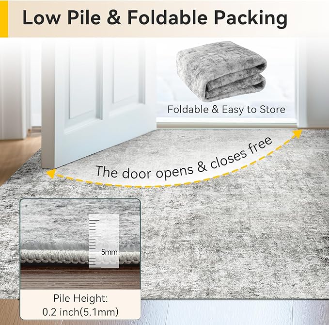 RELEANY Washable Area Rugs 7'x9' Non-Slip Modern Abstract Soft for Living Room Entryway Bedroom Nursery, Print Pattern, Gray White Grey