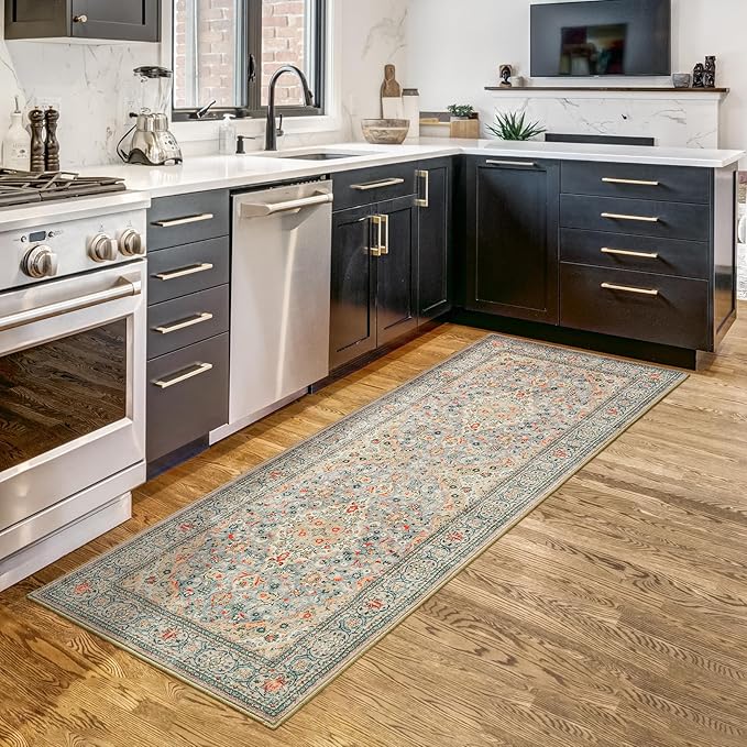 Goideal Washable Runner Rug 2x6, Beige Rugs Non Slip, Indoor Low Pile Carpet with Rubber Backing for Hallway Kitchen Bathroom Entryway Bedroom