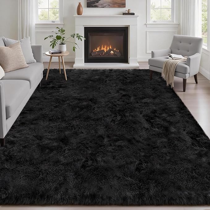 6x9 Area Rugs for Living Room Bedroom: Ultra Soft Fluffy Shag Rug Upgrade Non-Slip Non-Shedding Large Fuzzy Plush Carpet Indoor Floor Carpets for Kids Room Playroom Nursery Dorms Home Decor Black