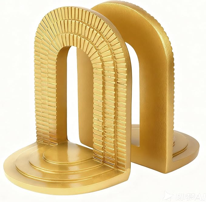 Decorative Gold Bookends for Heavy Books - Set of 2 Vintage Arch Book Ends for Shelves Non-Skid Book Stopper for Christmas Birthday Mother’s