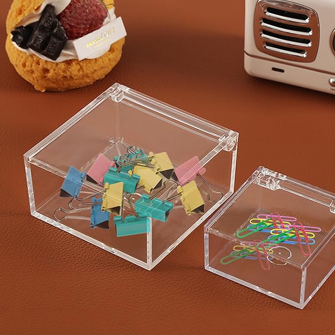 KissYou Acrylic Box Clear Boxes with Hinged Lid Transparent Display Square Cube Storage Organizer Containers for Birthday Wedding Graduation Party Decoration