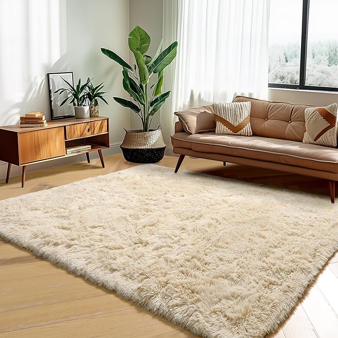 Amdrebio Beige Area Rugs for Bedroom Living Room, 5x8 Fluffy Plush Shag Furry Cute Rug for Kids Room Decor Aesthetic, Soft Shaggy Fuzzy Neutral Tan Carpet for Teens Baby Nursery Playroom Preppy Dorm