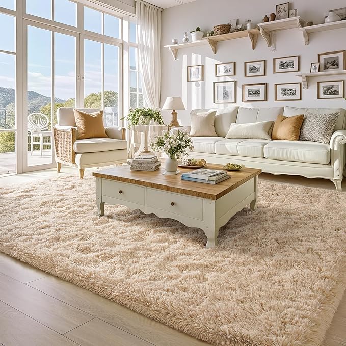 BENRON Soft Fluffy Rugs for Living Room 8 x 10 Light Tan, Extra Large Area Rug for Bedroom Dining Table Office Kids Nursery Room, Machine Washable