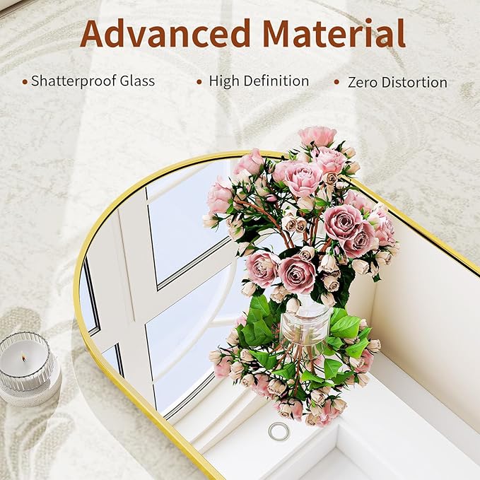 59"x16" Arched Mirror Full Length, Standing Floor Mirror, Wall Mounted Mirror with Aluminum Frame - for Standing, Leaning or Hanging, for Living Room Dressing Room, Gold