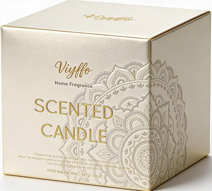 Viyffo 20oz Large Black Scented Candle - Spring Forest & Green Tea, 3 Wick Non Toxic Soy Candle for Women & Men, Unique Funny Matte Ceramic Jar, Luxury Home Fragrance, Décor & Premium Birthday Gift