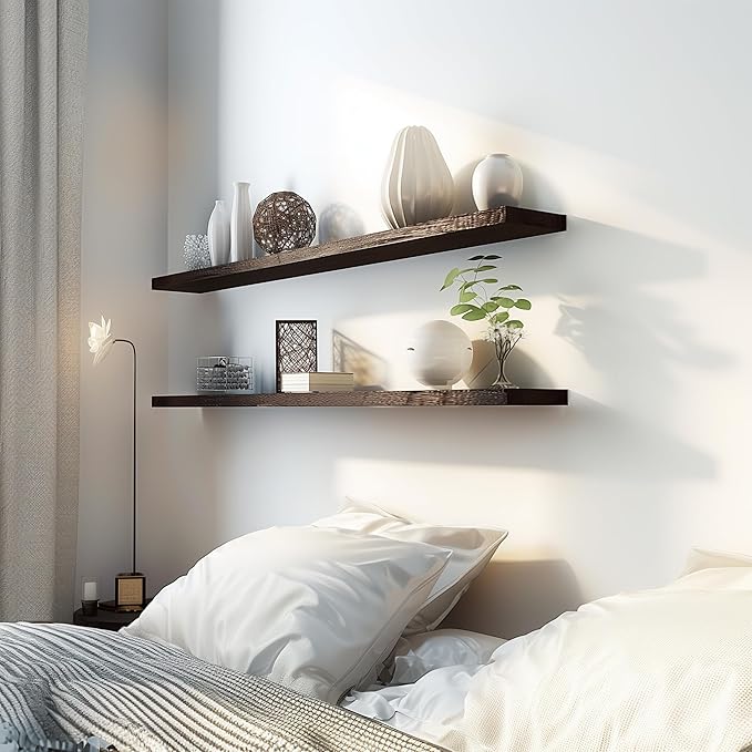 GXYAWPJ 48 Inch Floating Shelves for Wall Rustic Brown Wood Wall Shelves for Bedroom Set of 4
