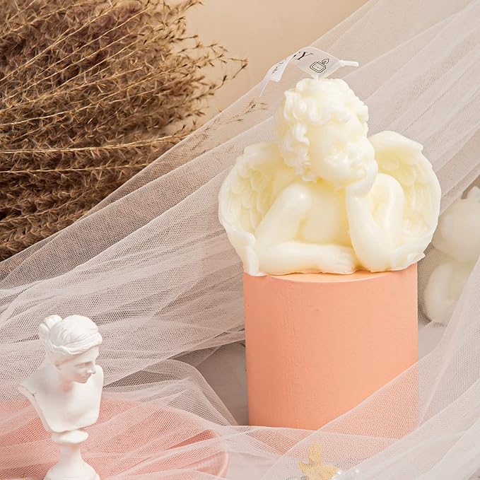 Nuanchu 2 Pieces Eclectic Angel Decor - White Angel Scented Candle Wax Vegan Candle for Trendy Bedroom Decorative