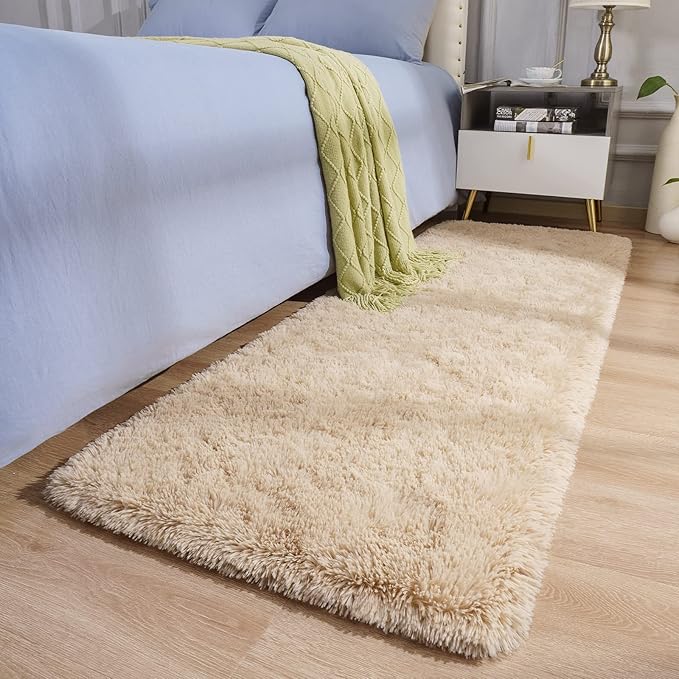 BENRON Soft Runner Rugs for Bedroom 2x6, Washable Long Runners for Hallway Entryway Kitchen Dorm, Fluffy Throw Rug for Kids Girls Room Decor Photo Prop, Light Tan